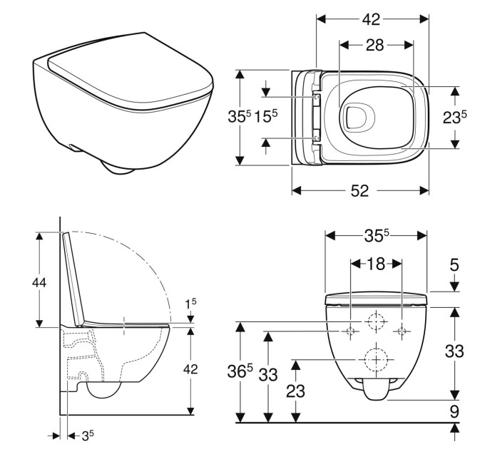 Унітаз підвісний воронкоподібний з кришкою soft-close Modo Rimless 502.827.00.1 Geberit
