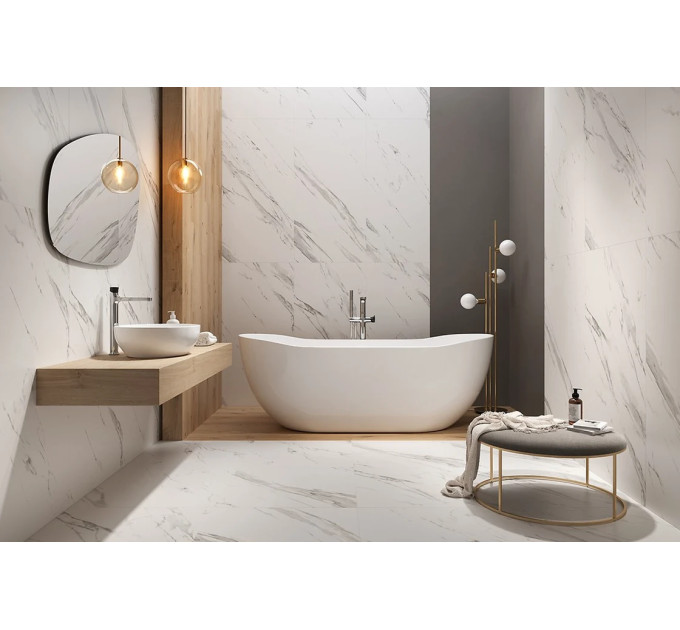 Плитка керамогранітна Calacatta Mistari White RECT 598x598x8 Cersanit
