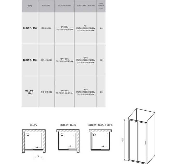 Душові двері двоелементні BLIX BLDP2-120 Transparent, (0PVG0100Z1) RAVAK