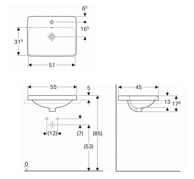 Умивальник VariForm 55 (500.741.01.2) Geberit