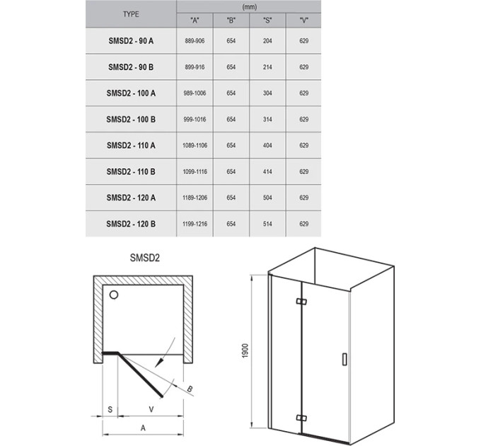 Душові двері двоелементні SMARTLINE SMSD2-120 B-R Transparent, RAVAK