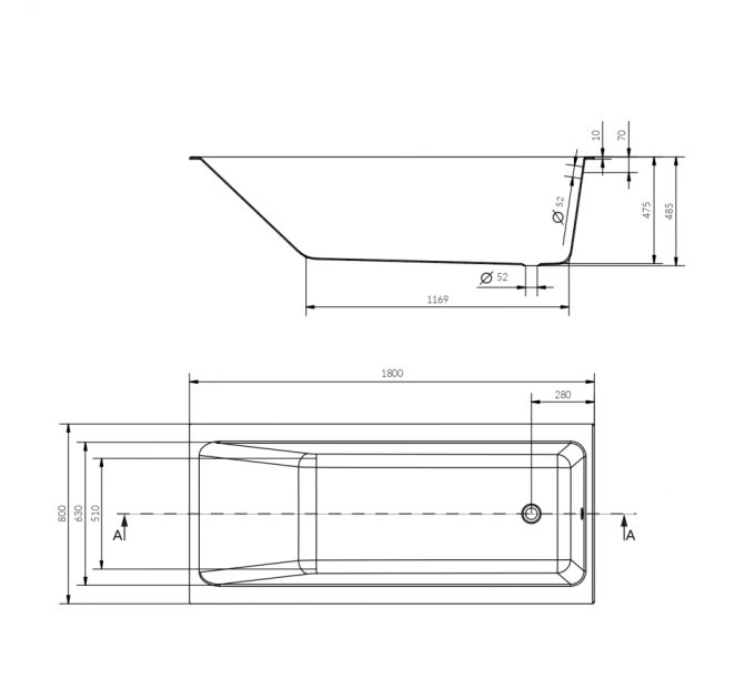Ванна прямокутна Crea 180x80, Cersanit