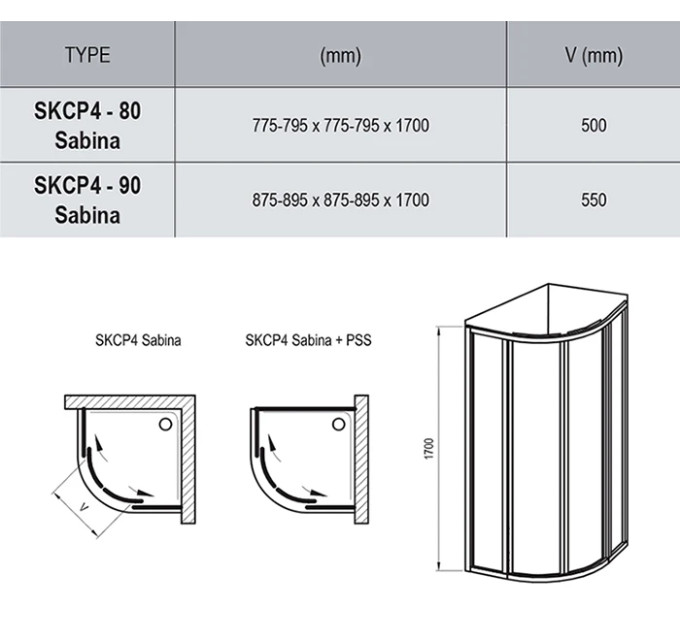Душова кабіна напівкругла SUPERNOVA SKCP4-90 SABINA Pearl, (31177V10011) RAVAK