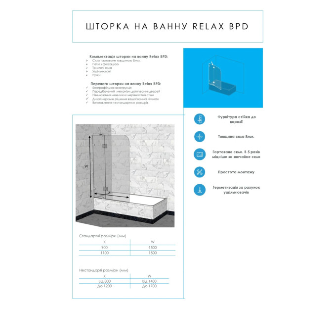Шторка для ванни двохелементна Relax BPD 900 Agnes