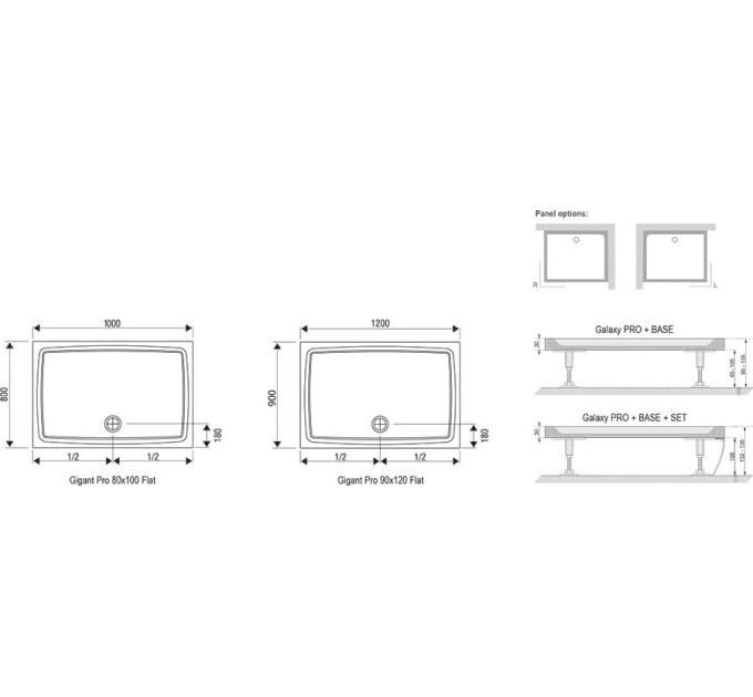 Душовий піддон GIGANT PRO 120x90 Flat, RAVAK