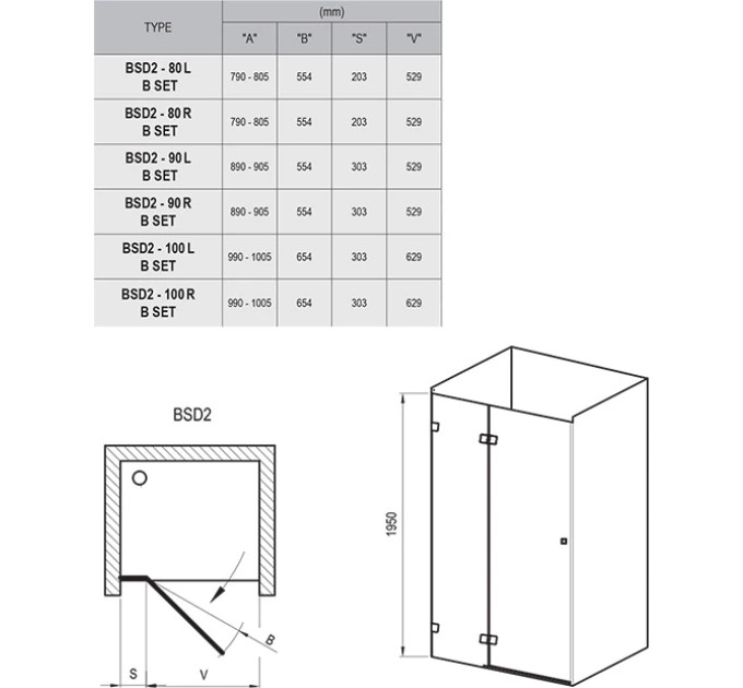 Душові двері двоелементні BRILLIANT BSD2-100 A-R Transparent, RAVAK
