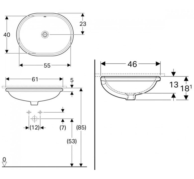 Умивальник VariForm 55 (500.757.01.2) Geberit