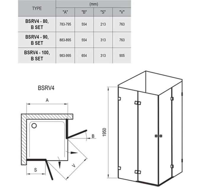 Душова кабіна BRILLIANT BSRV4-80 Transparent, RAVAK
