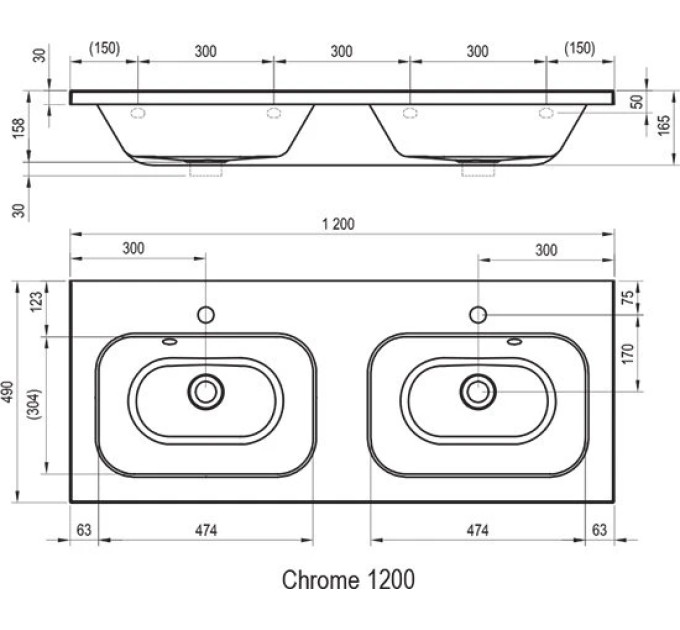 Умивальник CHROME 1200, (XJG01112000) RAVAK
