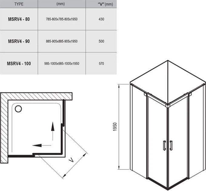 Душова кабіна квадратна MSRV4-90-90 Transparent, (1WV77C00Z1) RAVAK