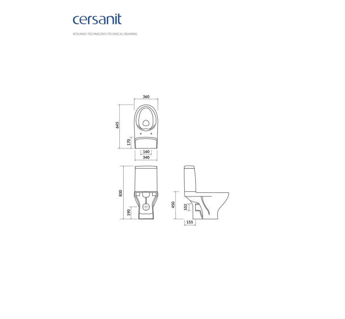 Компакт 675 Moduo Clean On 43 011 з кришкою дюропласт Slim soft-close Cersanit