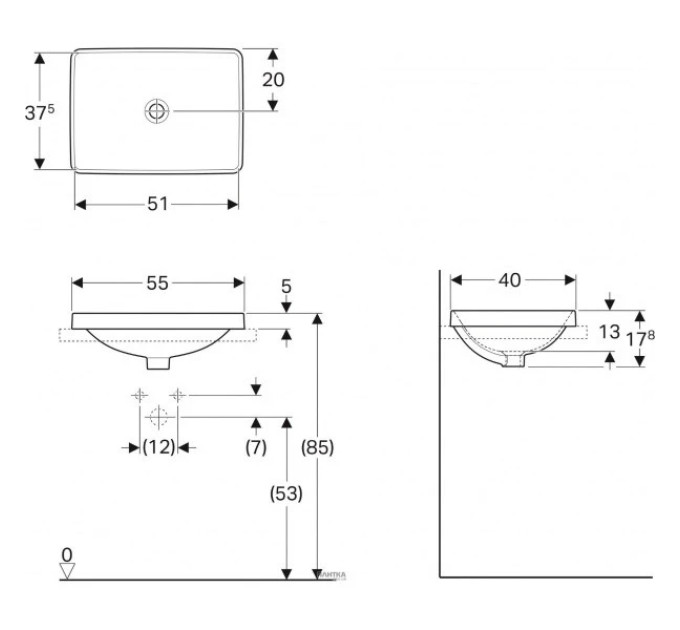 Умивальник VariForm 55 (500.739.01.2) Geberit
