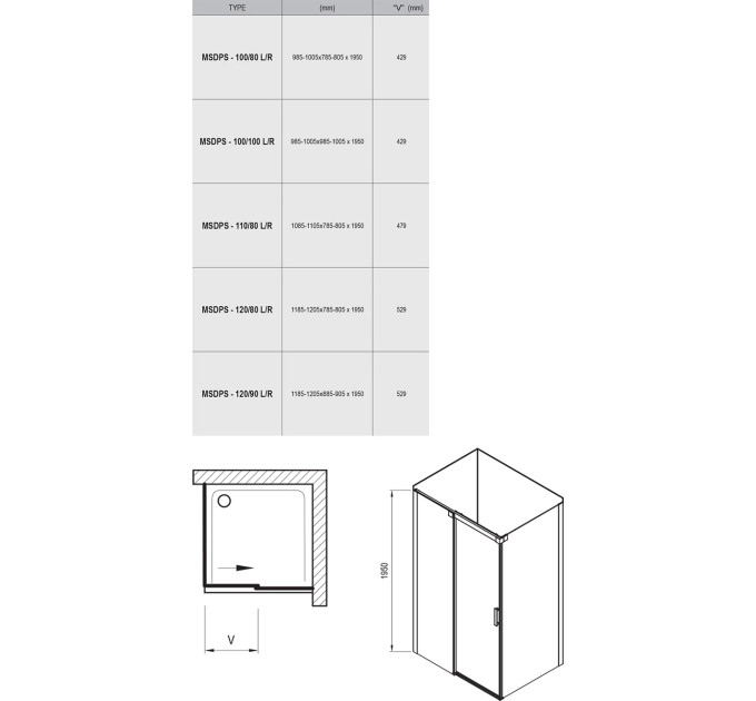 Душова кабіна прямокутна MSDPS-120-80 L Transparent, (0WLG4C00Z1) RAVAK