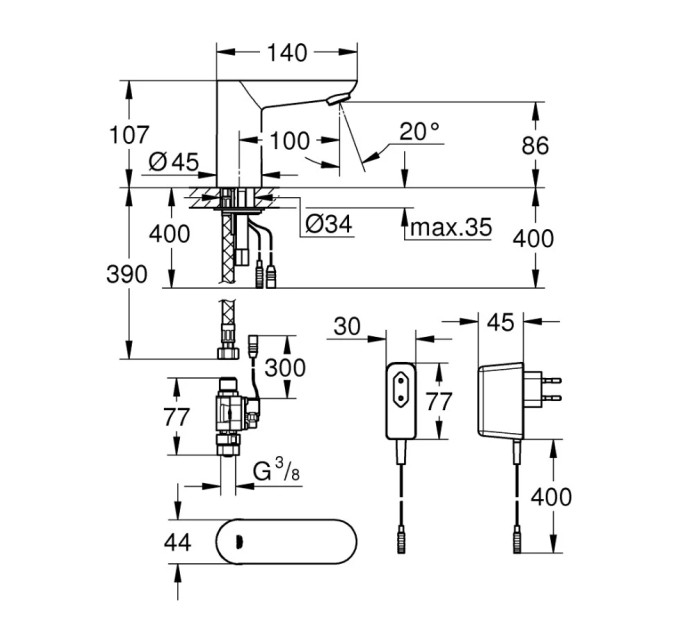 Змішувач для умивальника електронний Euroeco Cosmopolitan E (36269000), Grohe