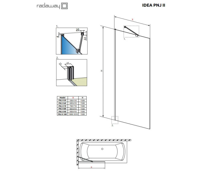 Шторка для ванни Idea PNJ II 100, RADAWAY