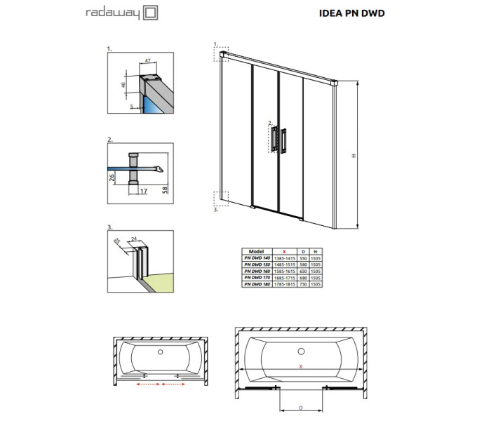 Двері для ванни Idea PN DWD 180, RADAWAY