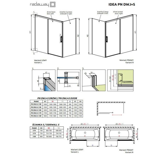 Двері для ванни Idea PN DWJ+S 150 L RADAWAY