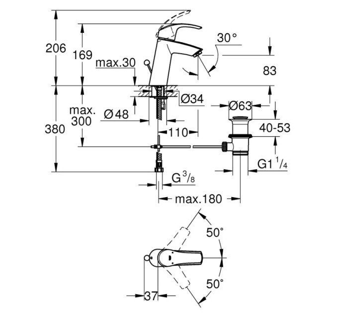 Змішувач для умивальника M-Size Eurosmart (23322001), Grohe