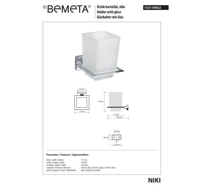 Тримач склянки+склянка Niki 153110052   Bemeta