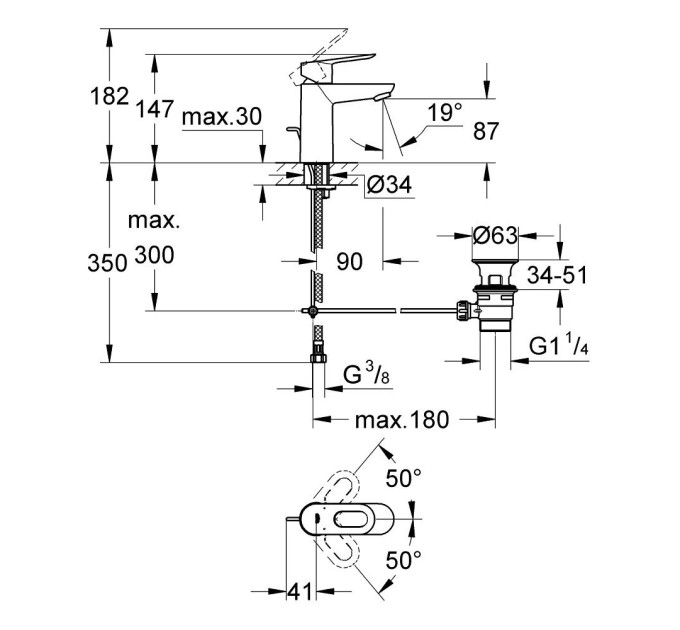 Змішувач для умивальника BauLoop (23335000), Grohe