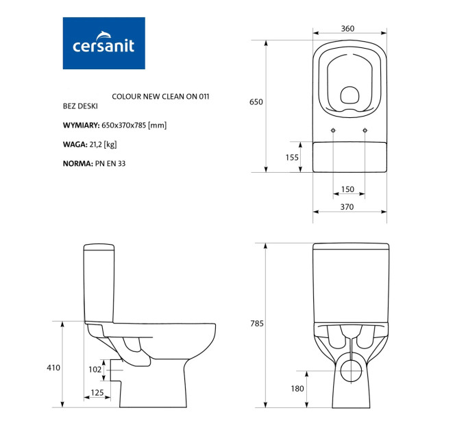 Компакт 575 Colour Clean On 011 з кришкою дюропласт soft-close (CCKZ1013501894), Cersanit