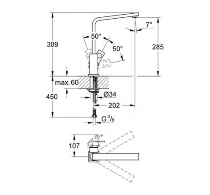 Змішувач для кухні Eurocube (31255000), Grohe
