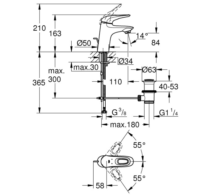 Змішувач для умивальника S-Size Eurostyle (33558LS3), Grohe