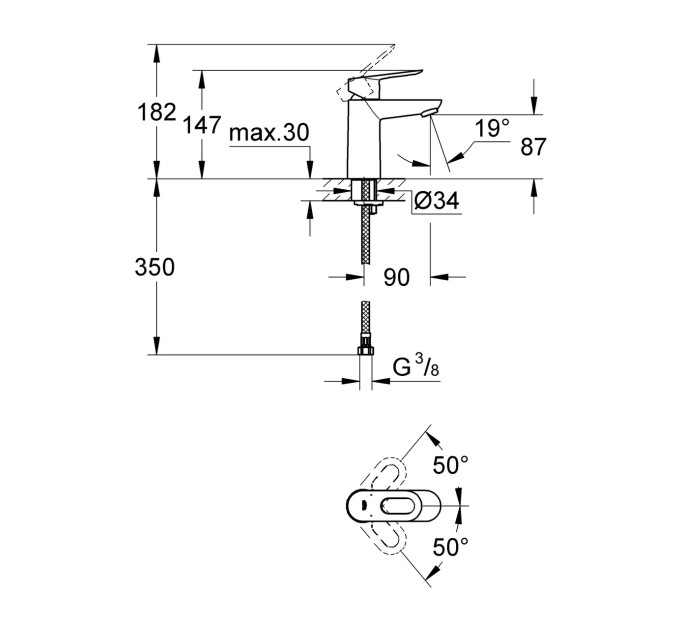 Змішувач для умивальника S-Size BauLoop (23337000), Grohe