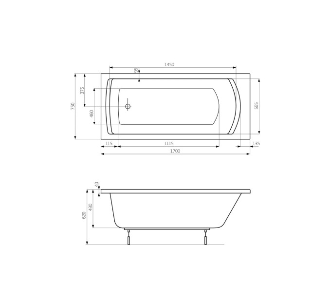 Ванна прямокутна Linea 170х75, Roca