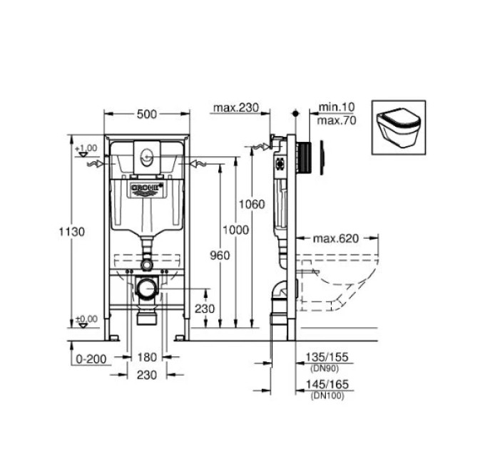 Інсталяція для унітаза 3 в 1 Rapid SL (38721001), Grohe
