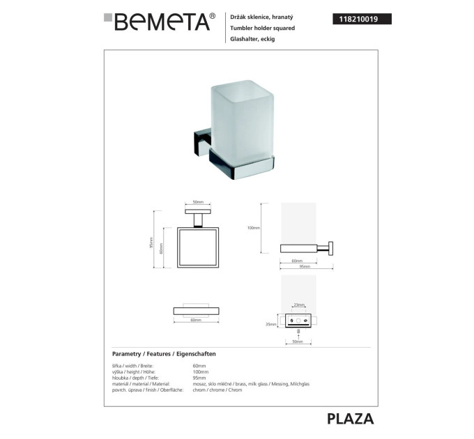 118210019 Plaza Тримач для стакана+стакан(скло), Bemeta