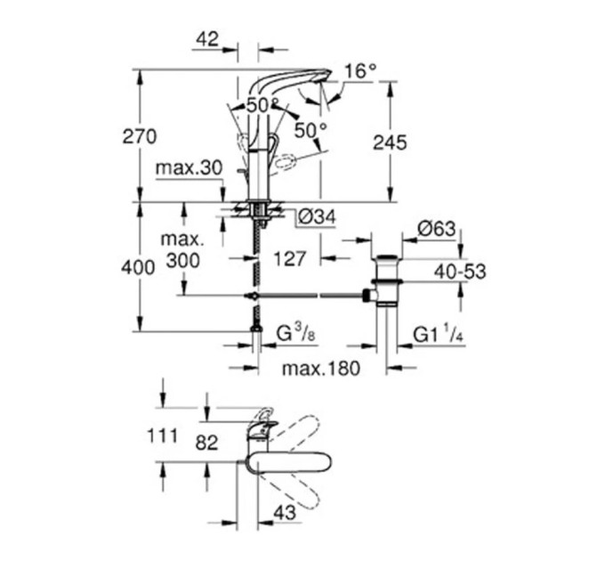Змішувач для умивальника Eurostyle (23569003), Grohe