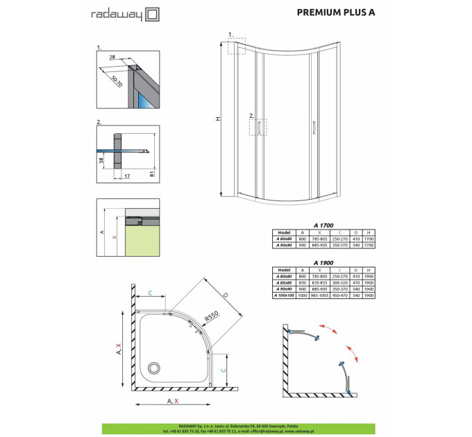 Душова кабіна напівкругла Premium Plus A 1900 90x90 30403-01-05N RADAWAY