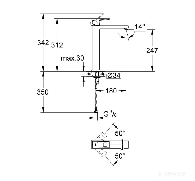 Змішувач для умивальника XL-Size Eurocube (23406000), Grohe