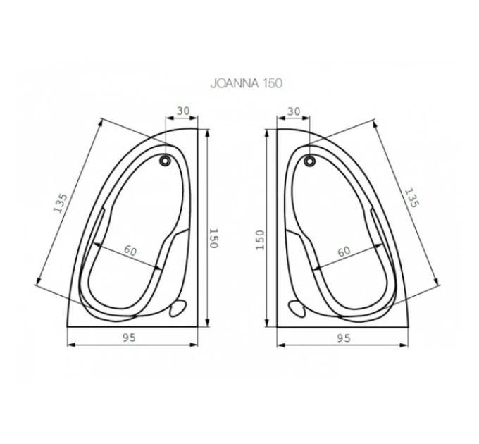 Ванна асиметрична ліва Joanna 150x95, Cersanit