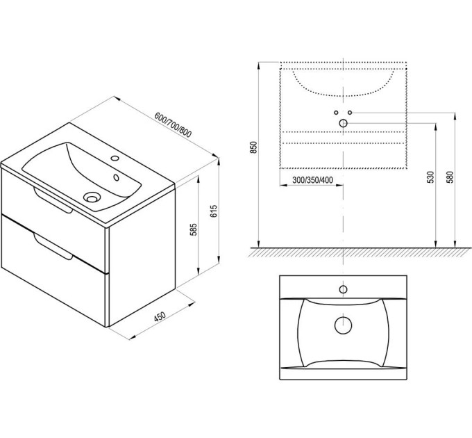 Шафка під умивальник SD Classic II 700 White-Grey RAVAK