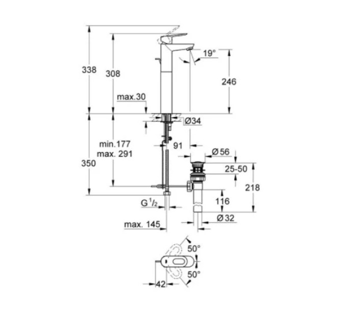 Змішувач для умивальника S-Size BauLoop (32856000), Grohe