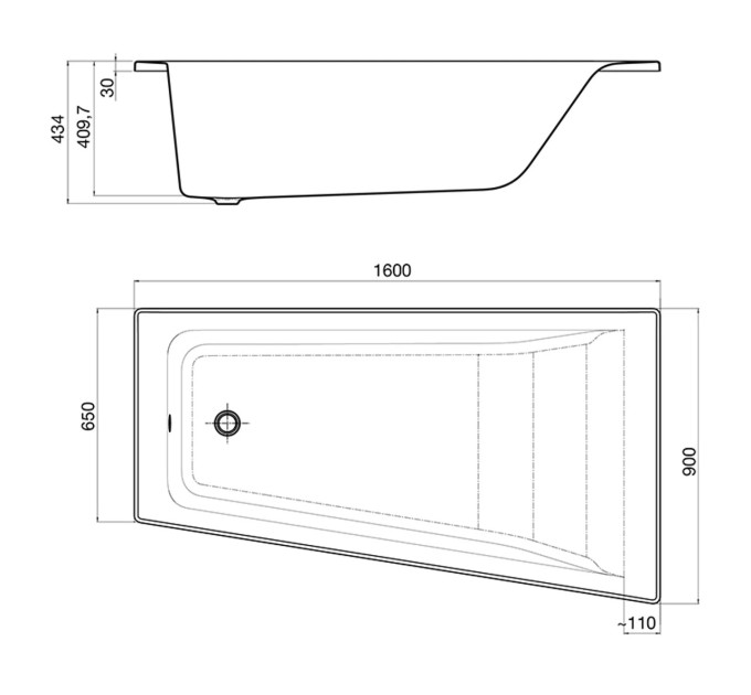 Ванна асиметрична права Easy 160x90, Roca