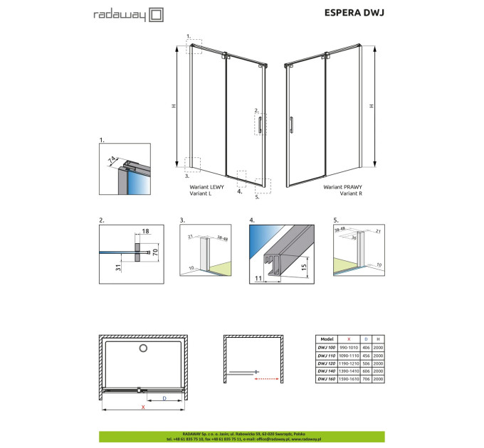 Душові двері Espera DWJ 100 L RADAWAY