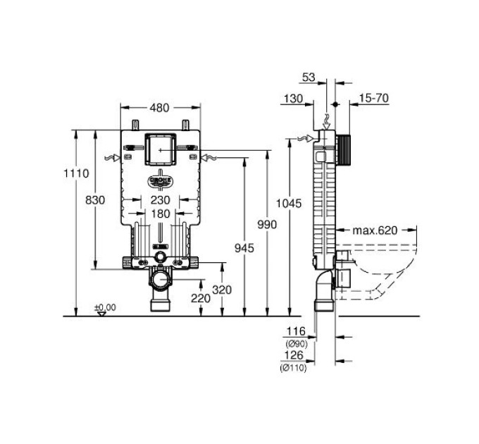 Інсталяція для унітаза Uniset (38643001), Grohe