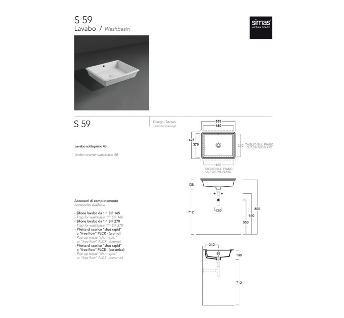 Умивальник S 59 Agile (S59) Glossy white SIMAS