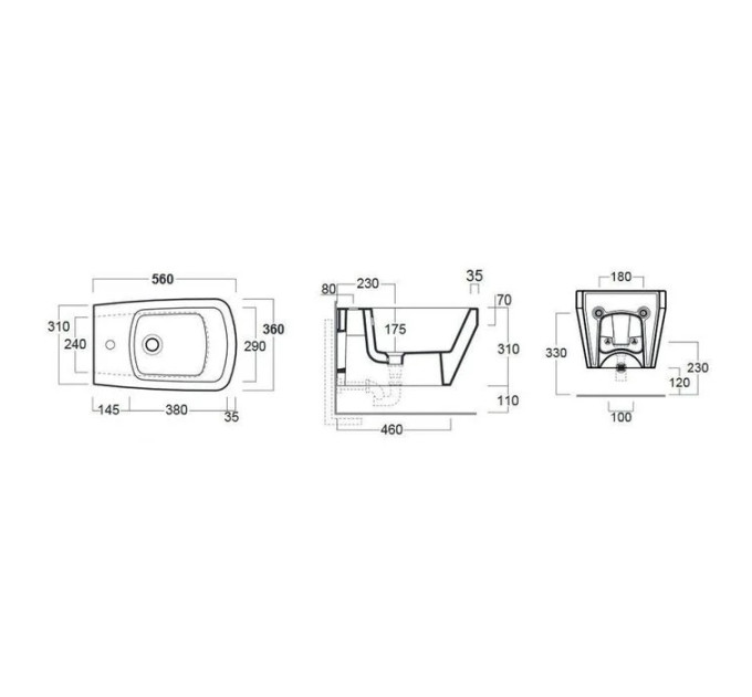 BB19/F87(F85)  (WHITE) Біде BB 19 підвісне, біле+Комплект кріплень F87(F85) до BB18/BB19 SIMAS ІТАЛІЯ