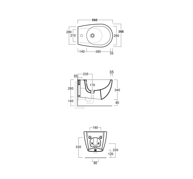 Біде підвісне Vignoni VI19 F85 (VI19-F85 NM) Вlack matte, SIMAS
