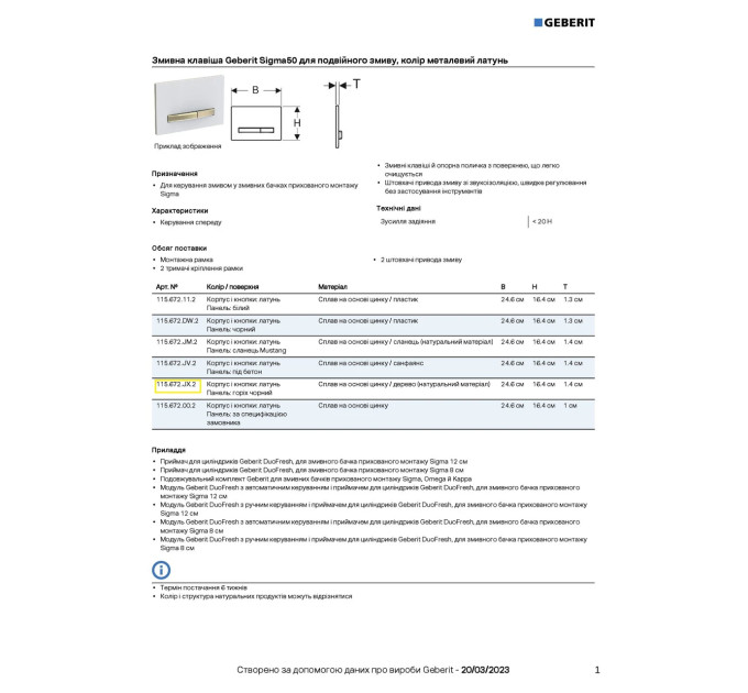 Кнопка зливу Sigma50 115.672.JX.2 горіх Geberit