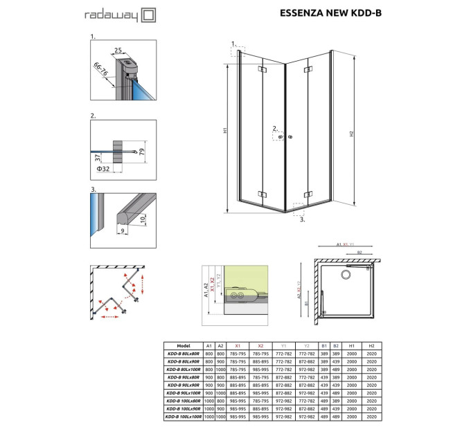 Душова кабіна (половина) Essenza New KDD-B 80 права, RADAWAY