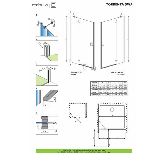 Душові двері Torrenta DWJ 90 R RADAWAY