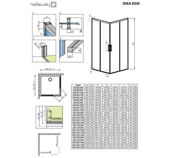 Душова кабіна (половина) Idea Black KDD 80 права, RADAWAY