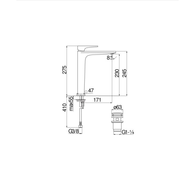 Змішувач для умивальника Seven (SE124128-2CR), Nobili