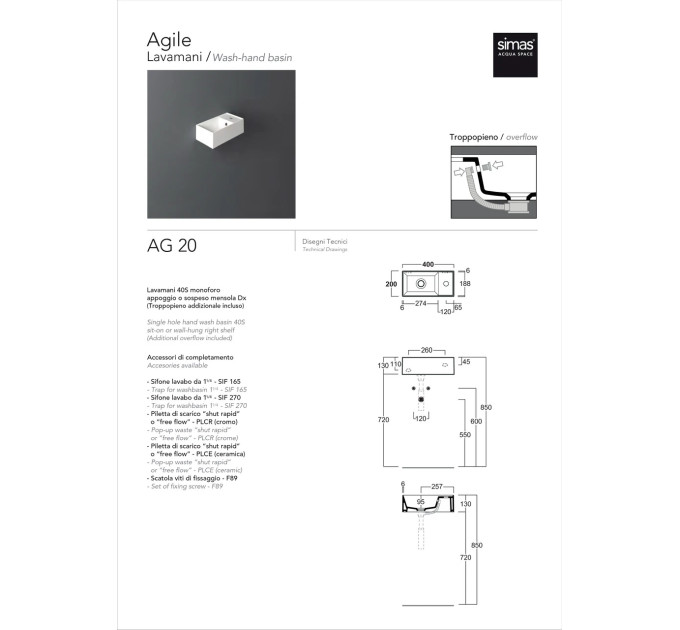 Умивальник AG 20 Agile (AG20NM) Black matt, SIMAS