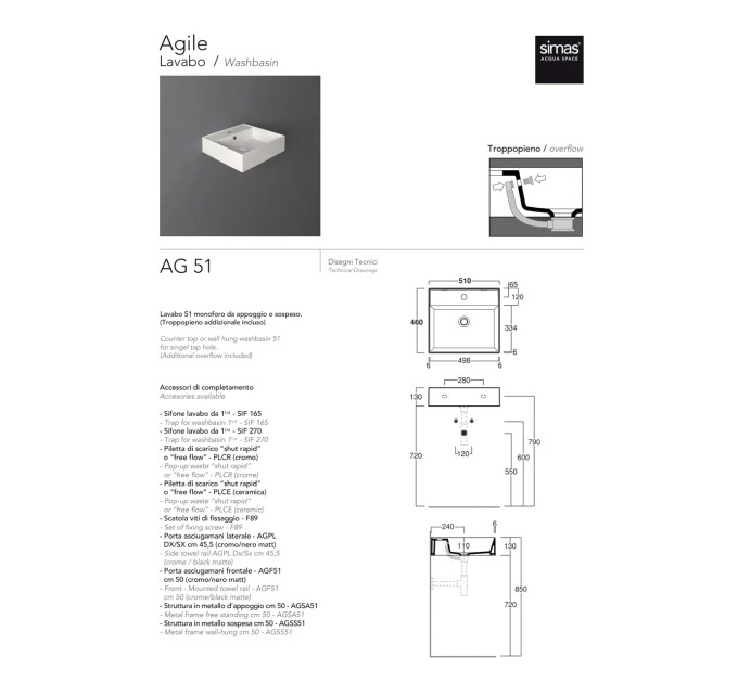 Умивальник AG 51 Agile (AG51) Glossy white SIMAS